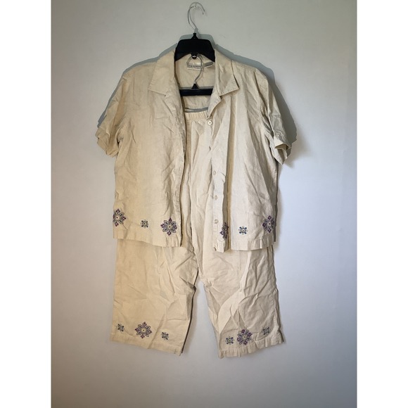 Kim Roger's‎ Linen Blend Outfit Embroidered Floral Details Set Size L - Picture 1 of 10